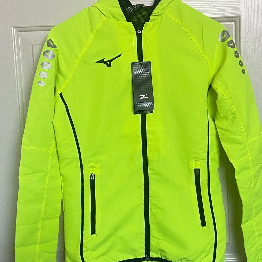 Mizuno Neon Yellow Hooded Lightweight Utility Jacket with Black Accents
